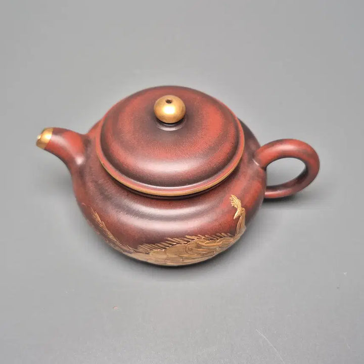 [BUNJANG] Gu Jingzhou Celadon Gold-Decorated Peony Zisha Teapot Antique Collectible Art / 고경주제 금채 공작문 자사호 자사 골동품 수집품 미술품