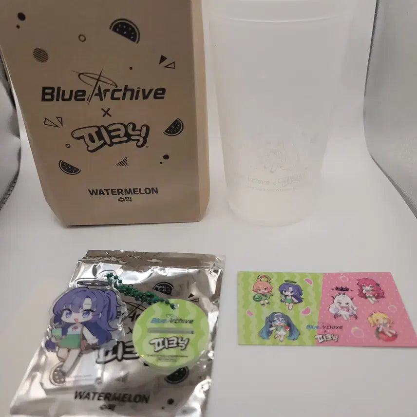 [SOLD OUT] 블루 아카이브 매일유업 피크닉 에이드 유우카 키링,컵,쿠폰 미사용 블아