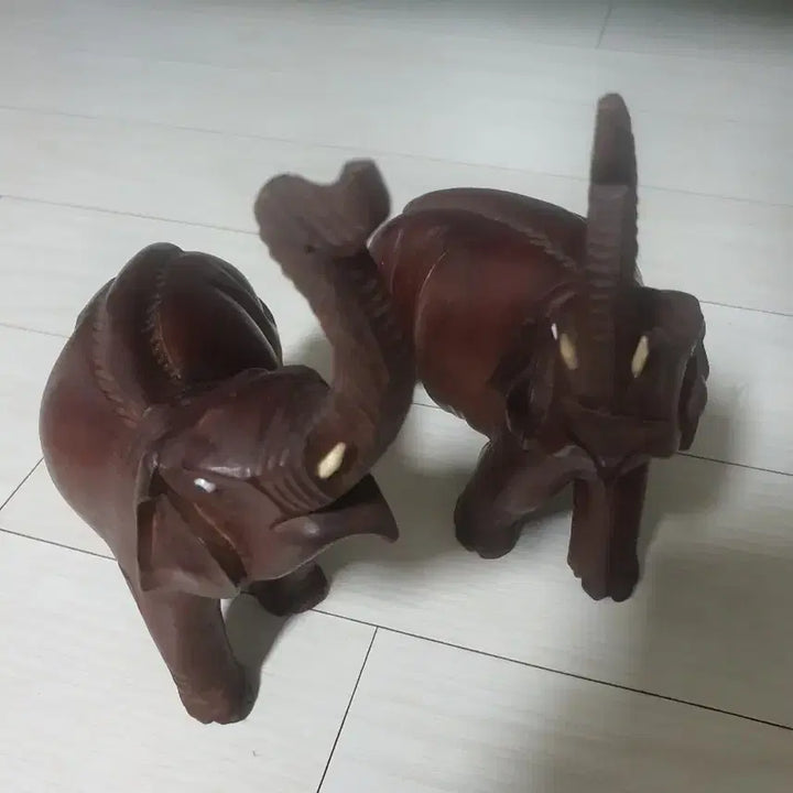 [BUNJANG] African Zitan Wood Elephant Pair Sculpture / 아프리카 자단,코끼리 한쌍