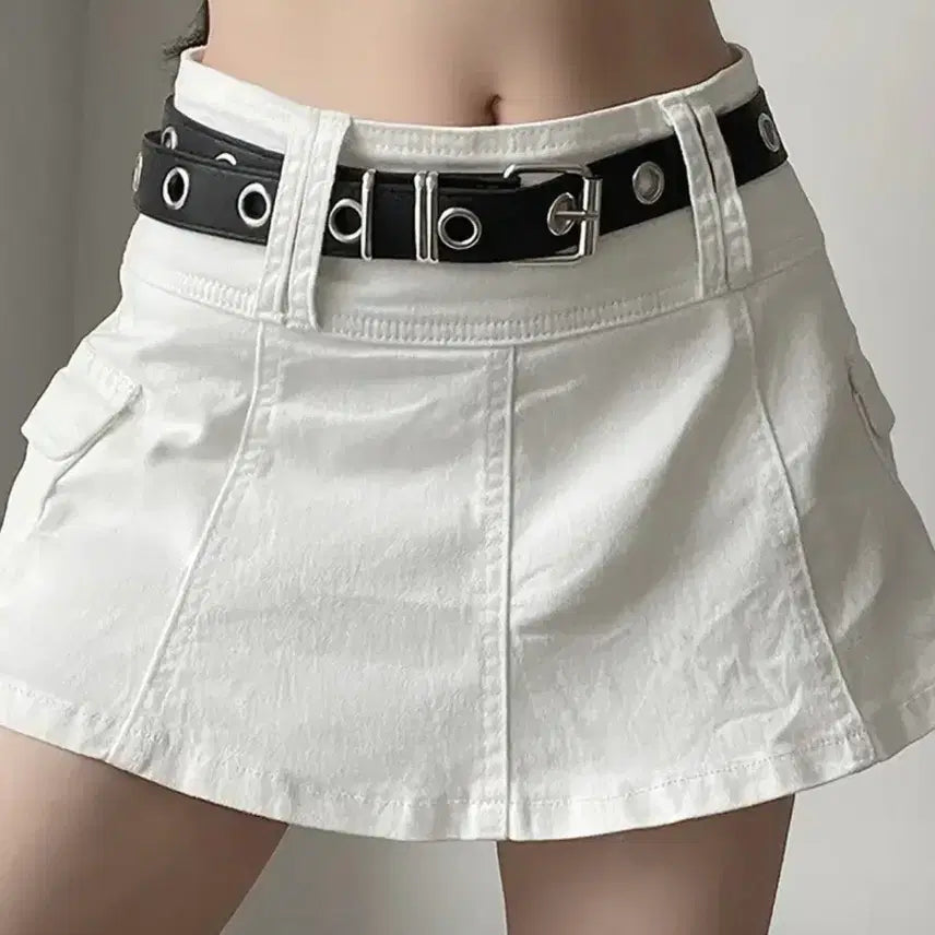 [BUNJANG] White Denim Cargo Skirt / 하얀색 데님 카고 스커트