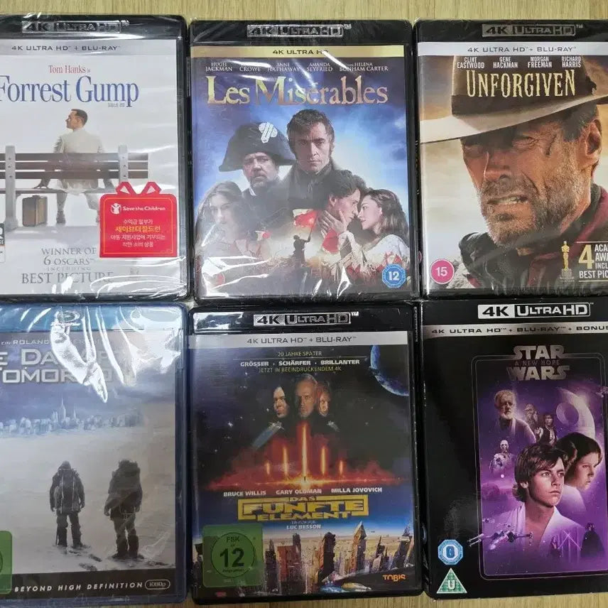 [BUNJANG] Blu-ray Movie Collection: Forrest Gump, Les Misérables, Star Wars, and More / 블루레이 영화 모음: 포레스트 검프, 레 미제라블, 스타워즈 등
