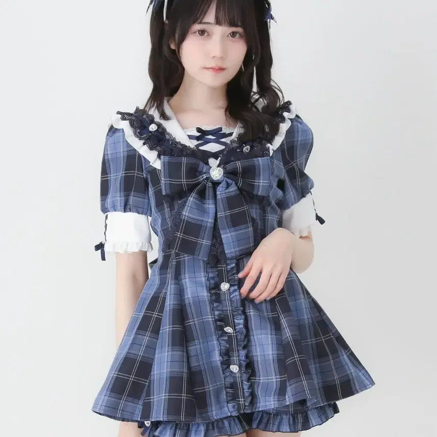 [BUNJANG] Dear My Love "Twinkle Twinkle" Heart Jewel Ribbon Sailor Setup Navy / 디어마이러브 셋업 반짝반짝 하트 비쥬 리본 세일러 네이비