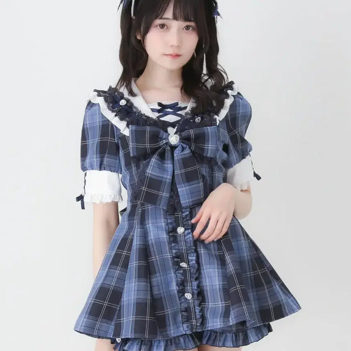 [BUNJANG] Dear My Love "Twinkle Twinkle" Heart Jewel Ribbon Sailor Setup Navy / 디어마이러브 셋업 반짝반짝 하트 비쥬 리본 세일러 네이비