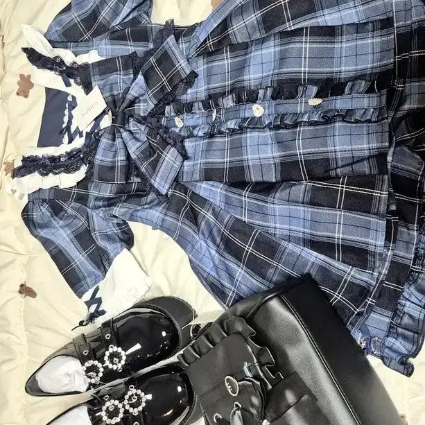 [BUNJANG] Dear My Love "Twinkle Twinkle" Heart Jewel Ribbon Sailor Setup Navy / 디어마이러브 셋업 반짝반짝 하트 비쥬 리본 세일러 네이비