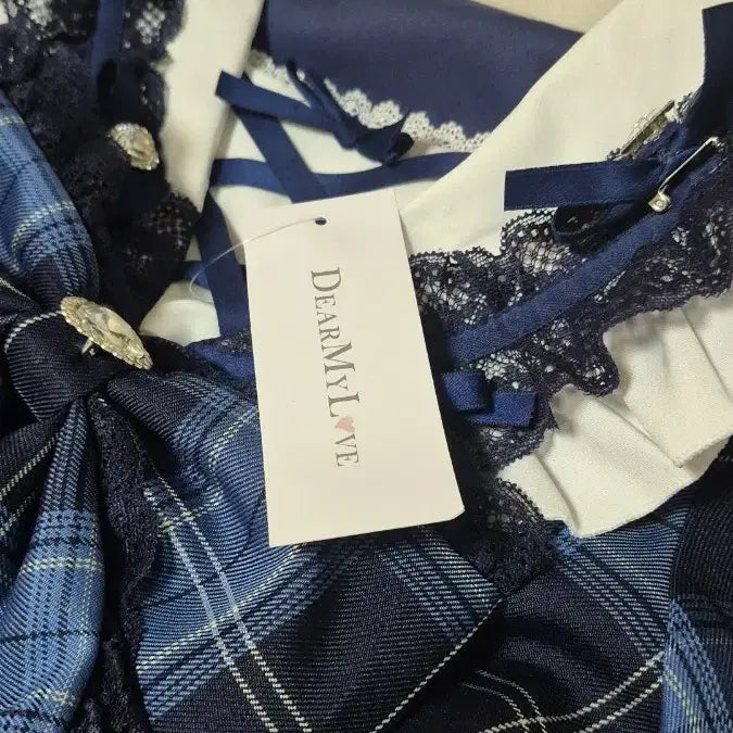 [BUNJANG] Dear My Love "Twinkle Twinkle" Heart Jewel Ribbon Sailor Setup Navy / 디어마이러브 셋업 반짝반짝 하트 비쥬 리본 세일러 네이비