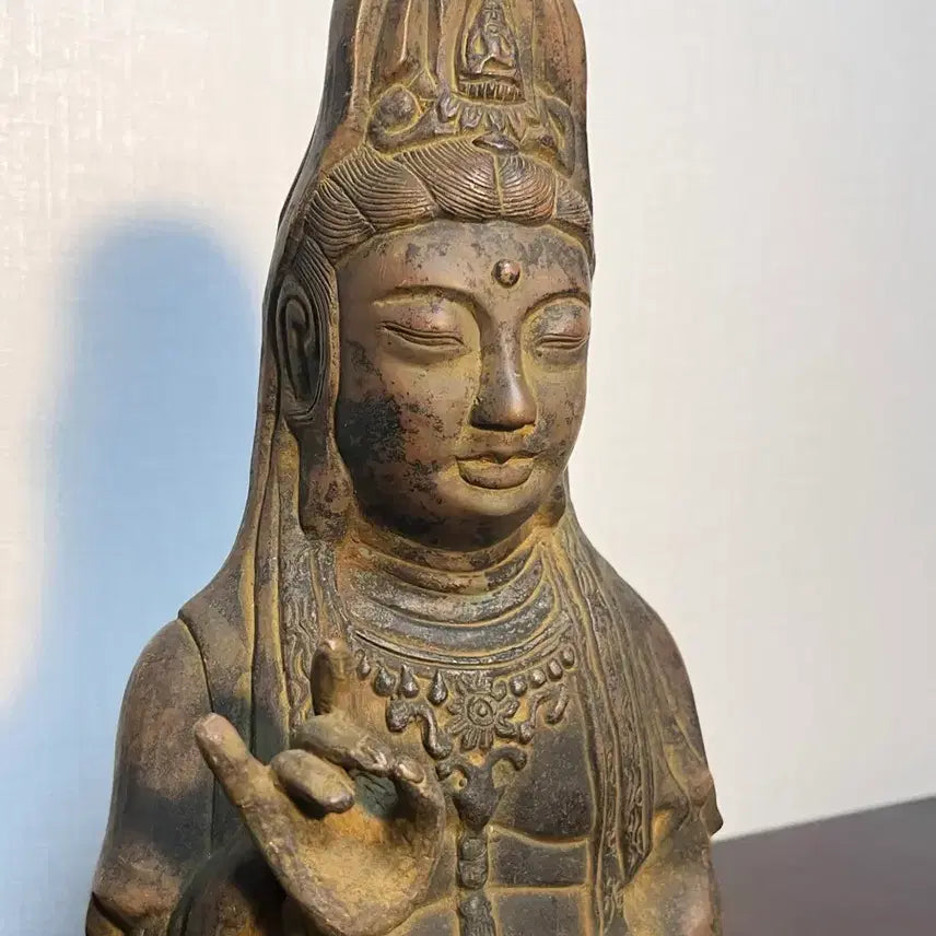 [BUNJANG] Bronze Buddha Seated Statue / 청동 보관화불 관음보살 좌상 불상