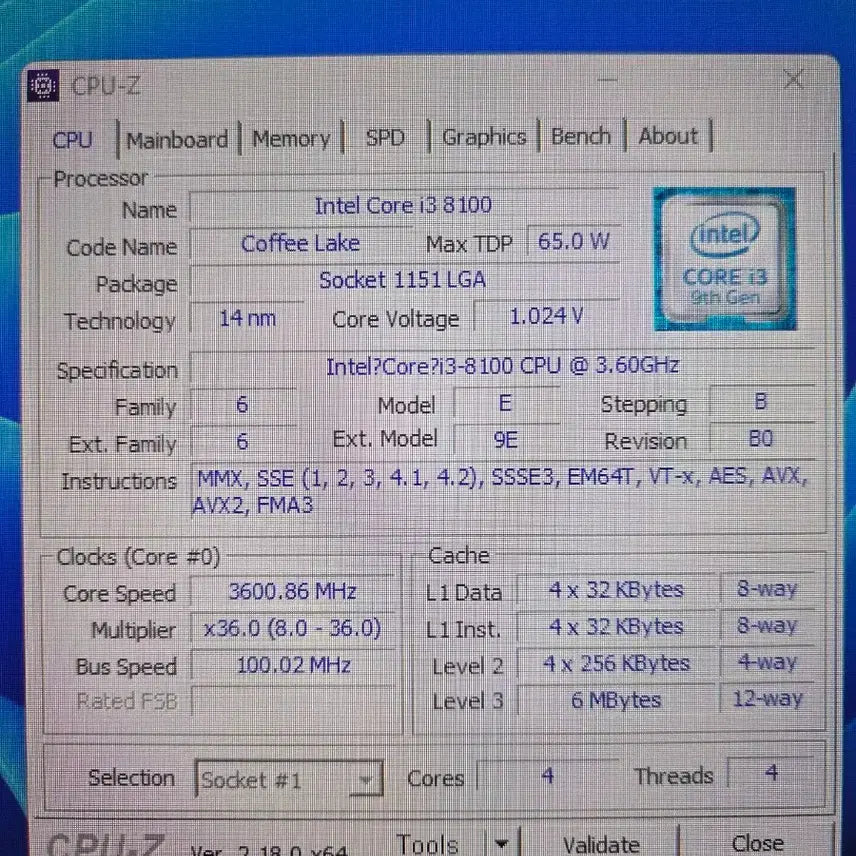 [BUNJANG] Intel Core i3-8100 Processor with Cooler / i3 8100 + 인텔 쿨러 팝니다.