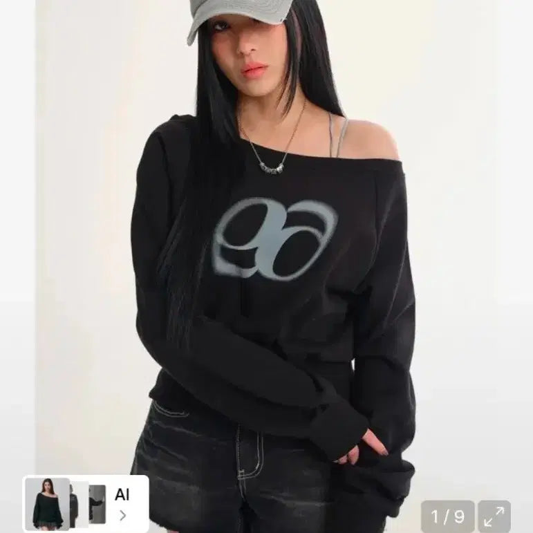 [BUNJANG] Az on Off-Shoulder Sweatshirt Black / 애즈온 오프숄더 맨투맨 블랙