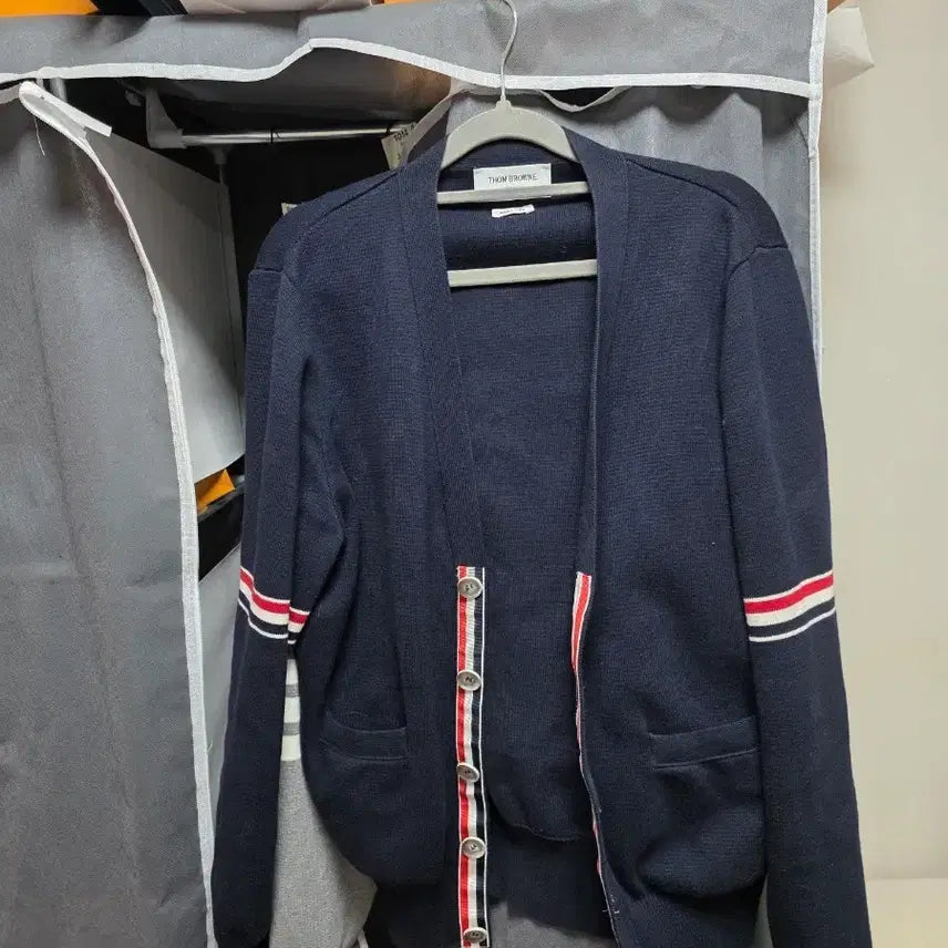[BUNJANG] Thom Browne Navy Tricolor Stripe Cardigan / 톰브라운 네이비 삼선 가디건