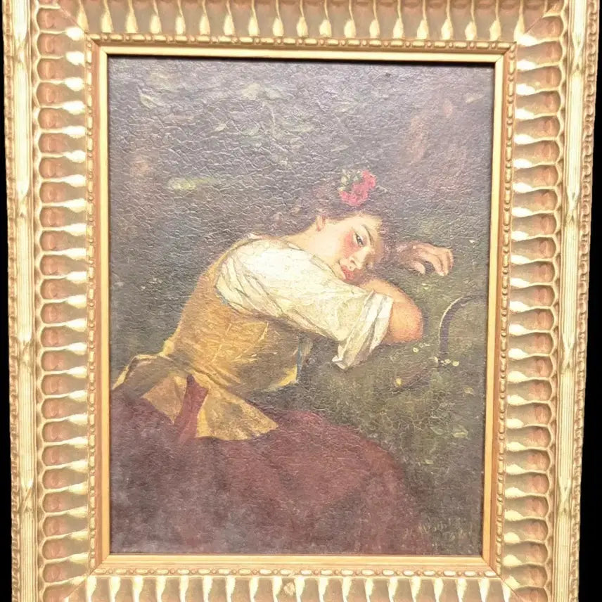 [BUNJANG] Alex Johnston Scottish Genre Painter "Tired Woman" Antique Framed Art / *알렉스 존스턴 스코틀렌드의풍속화가 ((지친여인))