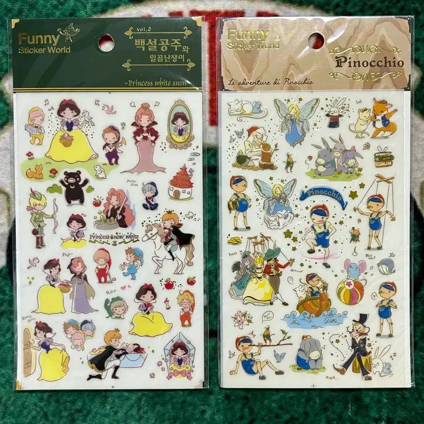 [BUNJANG] Vintage Snow White &amp; Pinocchio Princess Stickers / 고전문구 백설공주 피노키오 공주 스티커
