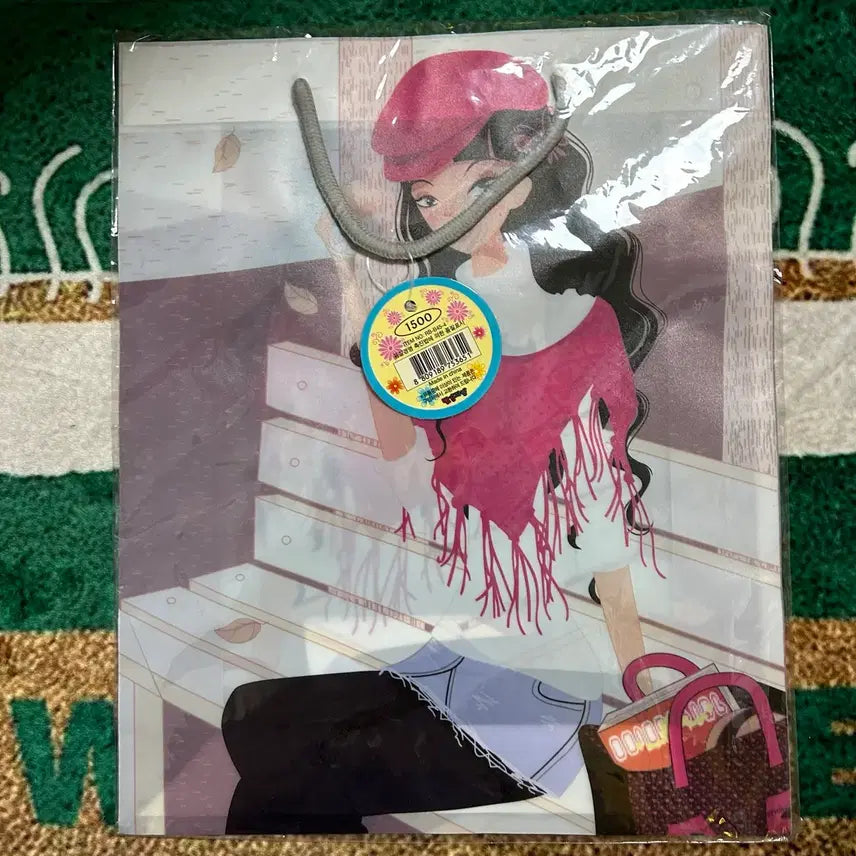 [BUNJANG] Lotteria Wallpaper Illustration Shopping Bag / 고전문구 롯데리아 벽지 st 일러스트 쇼핑백