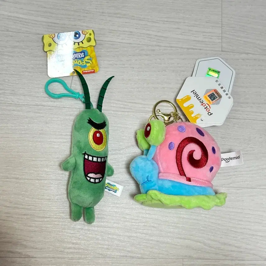 [BUNJANG] SpongeBob SquarePants Friends Plush Keychain Set: Plankton, Pinky / [새상품] 스폰지밥 인형 세트 핑핑이, 플랑크톤 키링