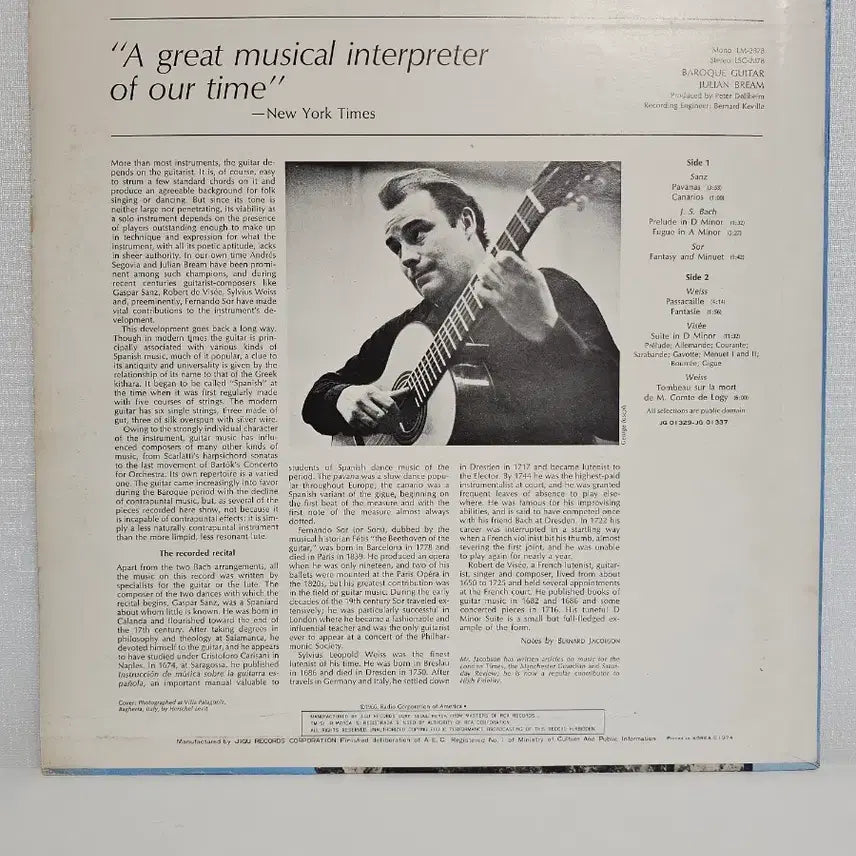 [BUNJANG] Julian Bream Baroque Guitar LP / 줄리안 브림(Julian Bream)-Baroque Guitar LP
