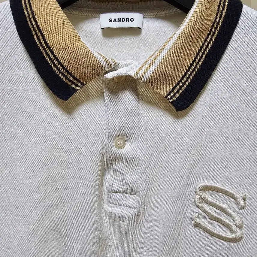 [BUNJANG] Sandro Pique Cotton White Collar T-Shirt / 산드로 피케 코튼 M