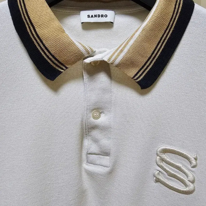 [BUNJANG] Sandro Pique Cotton White Collar T-Shirt / 산드로 피케 코튼 M