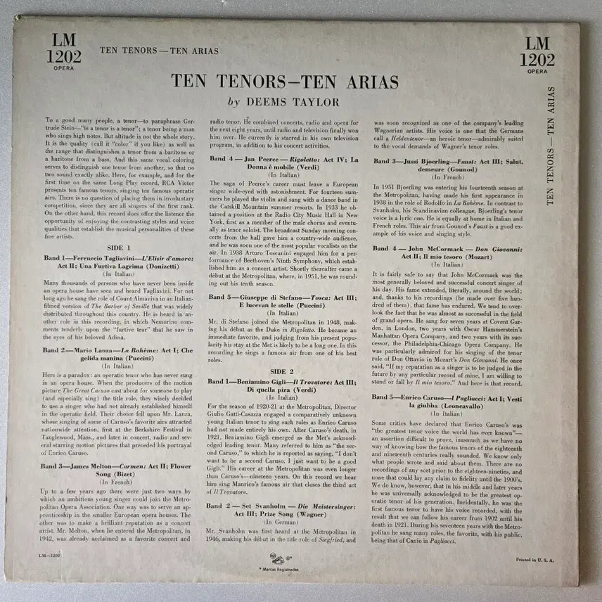 [SOLD OUT] (이한장의명반 추천) Ten Tenors, Ten Arias RcA LP