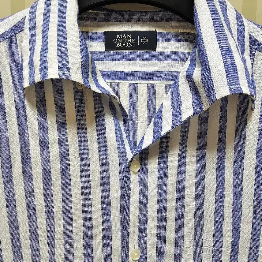 [BUNJANG] MAN ON THE DRIP Open Collar Linen Shirt Blue Stripe / 맨온더분 셔츠 린넨 39