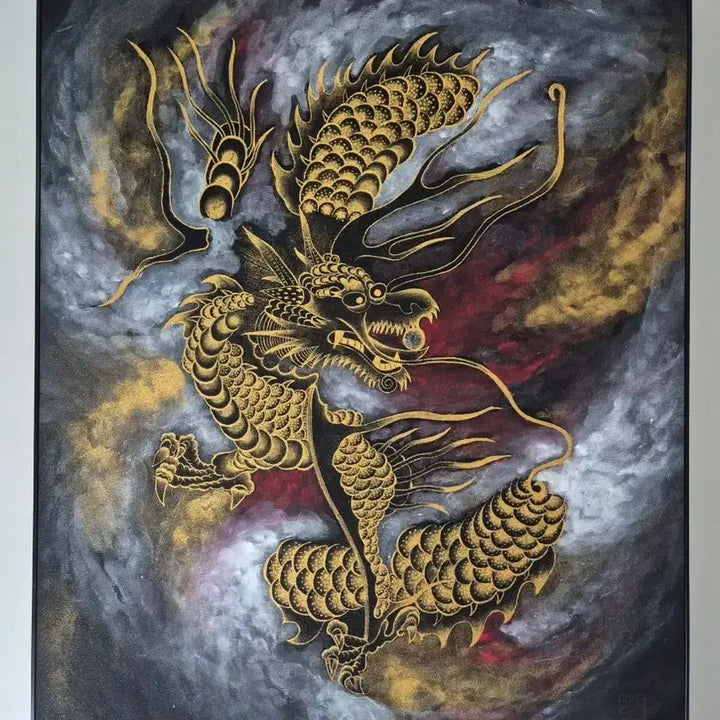 [BUNJANG] Heo Sung-ae "Golden Dragon" (Size 15) Mixed Media Painting / 허성애-금룡(15호)/아트페어출품작/보증서