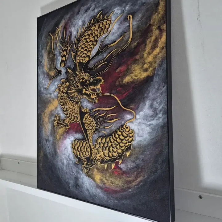 [BUNJANG] Heo Sung-ae "Golden Dragon" (Size 15) Mixed Media Painting / 허성애-금룡(15호)/아트페어출품작/보증서