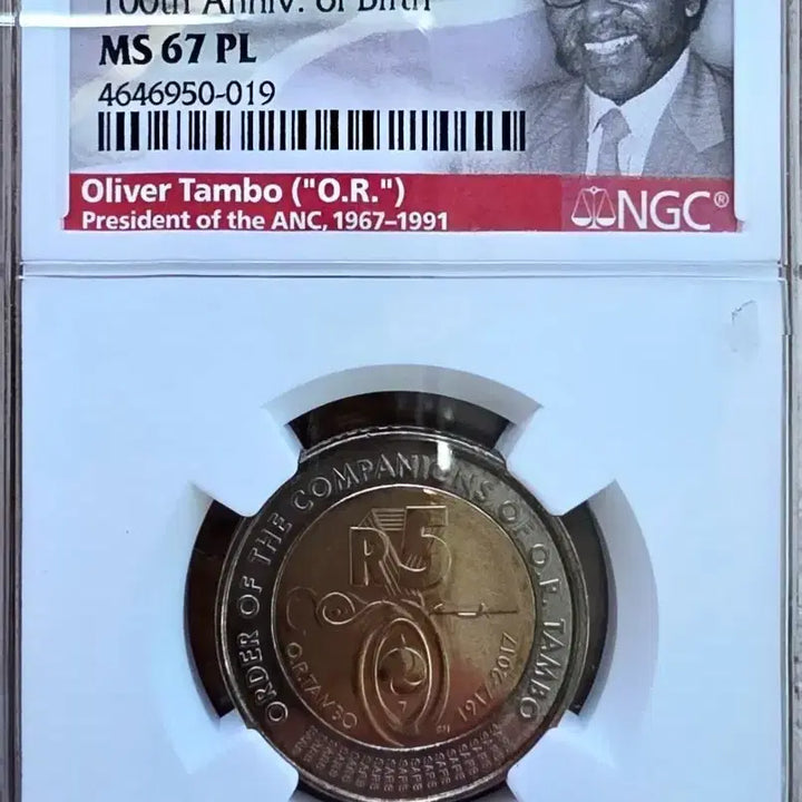 [BUNJANG] South Africa 2017 Oliver Tambo 100th Anniversary 5 Rand Coin NGC MS 67 PL / [NGC 인증/MS67 PL] 2017년 남아공 올리버 탐보 100주년