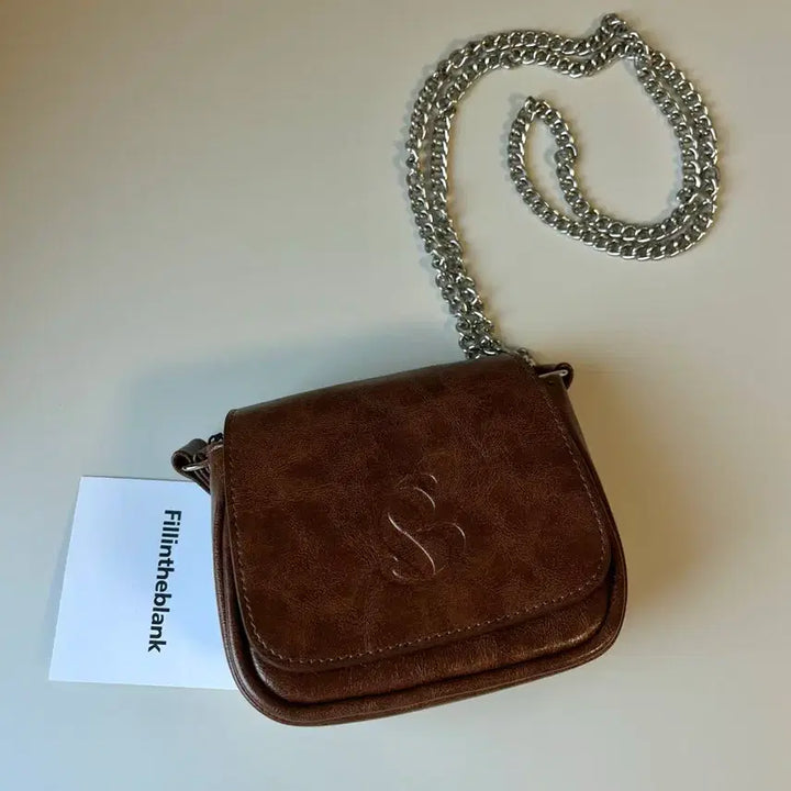 [BUNJANG] Fillintheblank Leather Chain Crossbody Bag Brown / (새상품)Fillintheblank 가죽 체인 크로스백 브라운