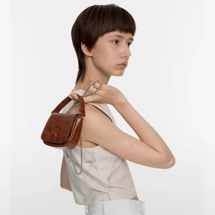 [BUNJANG] Fillintheblank Leather Chain Crossbody Bag Brown / (새상품)Fillintheblank 가죽 체인 크로스백 브라운