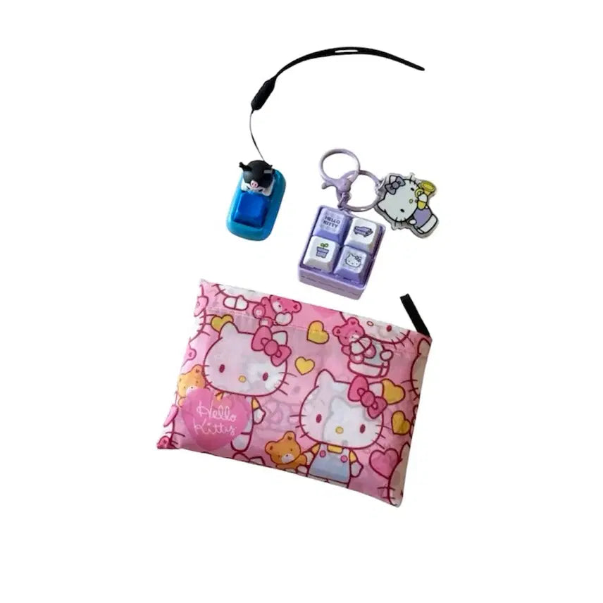 [BUNJANG] Kuromi &amp; Hello Kitty Gacha Figure Keychain Set / 세트) 쿠로미 헬로키티 키캡 장바구니 가챠 뽑기 피규어 키링