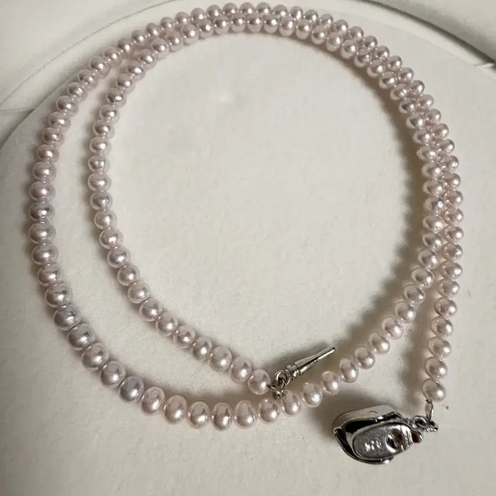 [BUNJANG] Natural Freshwater Pearl Necklace 3mm+ Pink Hue 45cm with 925 Silver Clasp / 새상품) 천연 담수진주 핑크빛 진주목걸이 3mm+ 45cm