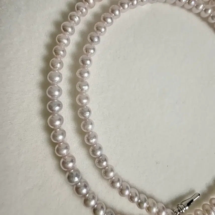 [BUNJANG] Natural Freshwater Pearl Necklace 3mm+ Pink Hue 45cm with 925 Silver Clasp / 새상품) 천연 담수진주 핑크빛 진주목걸이 3mm+ 45cm