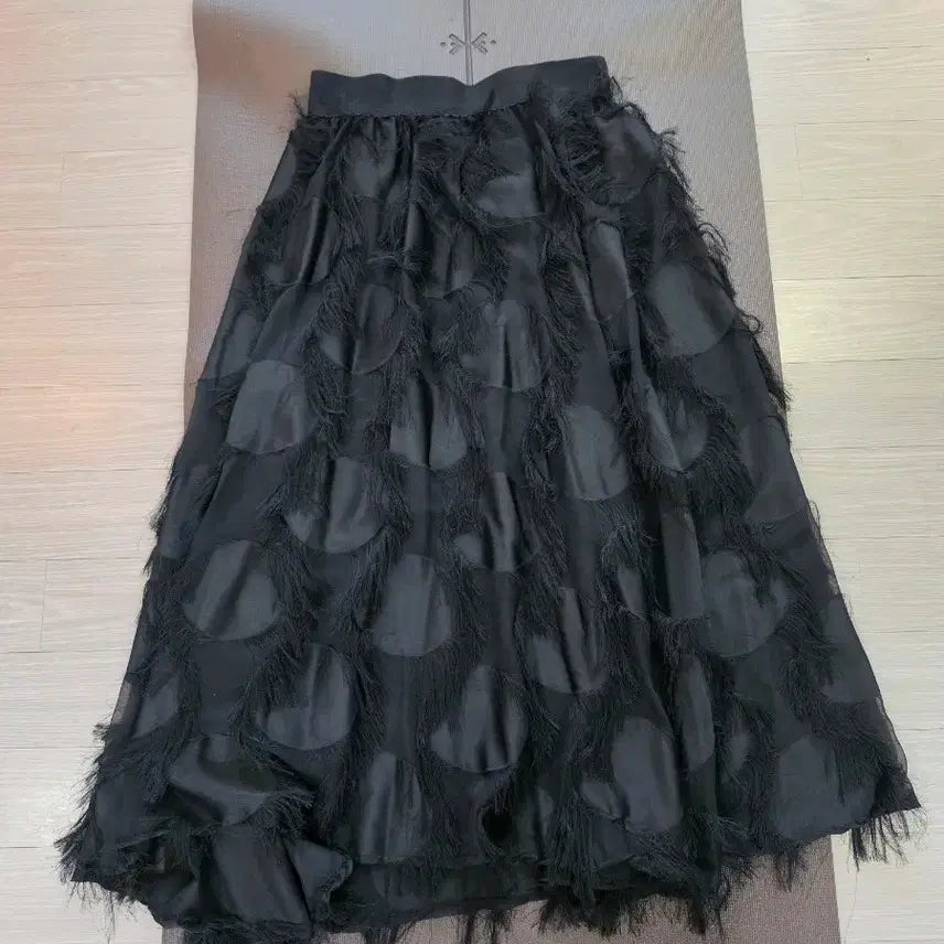 [BUNJANG] Black Tassel Embellished Tiered Long Skirt / 블랙 술 장식 캉캉 스커트