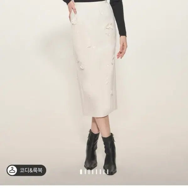 [BUNJANG] Time by Han Style Sequin Floral Skirt / 한섬 타임 비즈&amp;시퀸 플로럴 밴딩 스커트