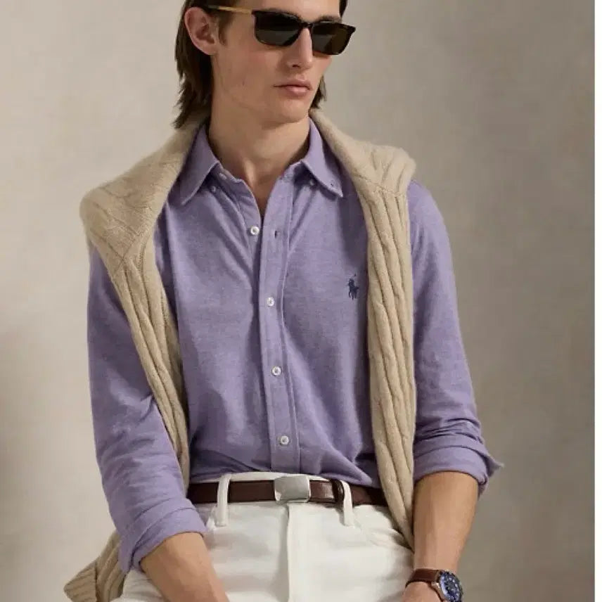 [BUNJANG] Polo Ralph Lauren Featherweight Mesh Shirt Amethyst Heather Size L / [폴로 랄프로렌] 페어웨이트 메쉬 셔츠 라벤더 연보라 L