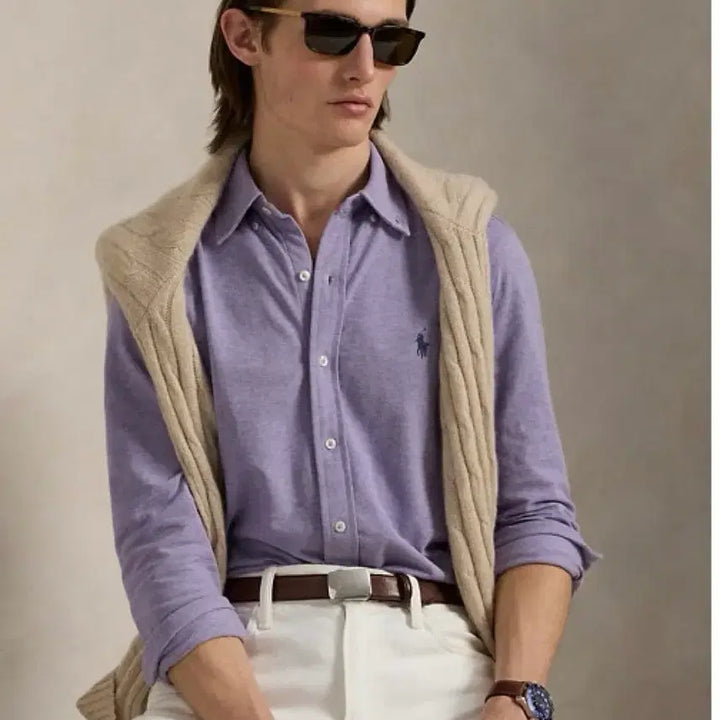 [BUNJANG] Polo Ralph Lauren Featherweight Mesh Shirt Amethyst Heather Size L / [폴로 랄프로렌] 페어웨이트 메쉬 셔츠 라벤더 연보라 L