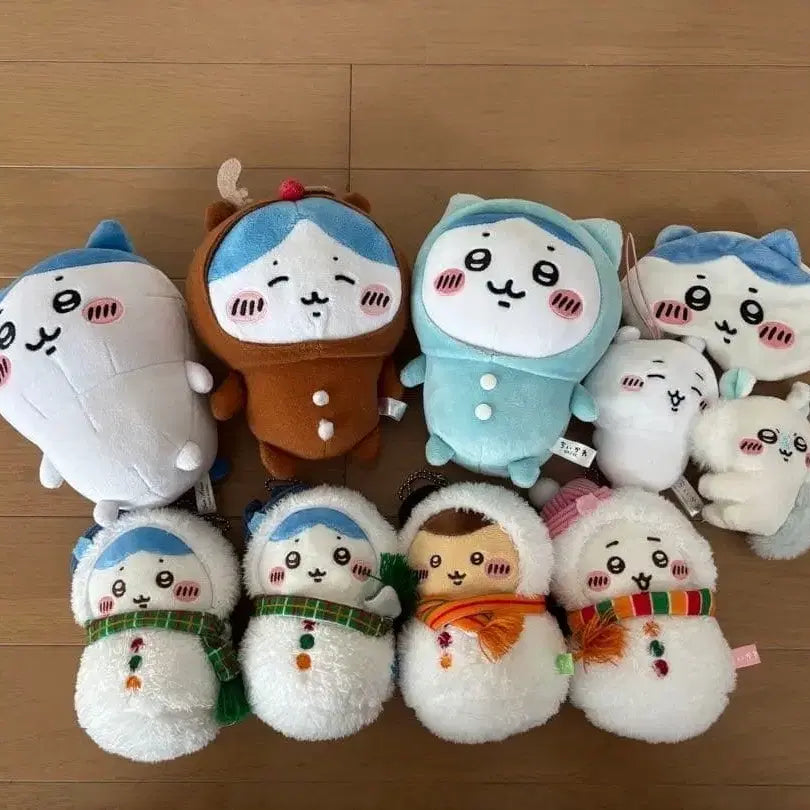 [BUNJANG] Chiikawa Snowman Doll Set (Usagi, Hachiware, Momonga) / 치이카와 눈사람 인형 세트 먼작귀 우사기 하치와레 일괄 모몽가