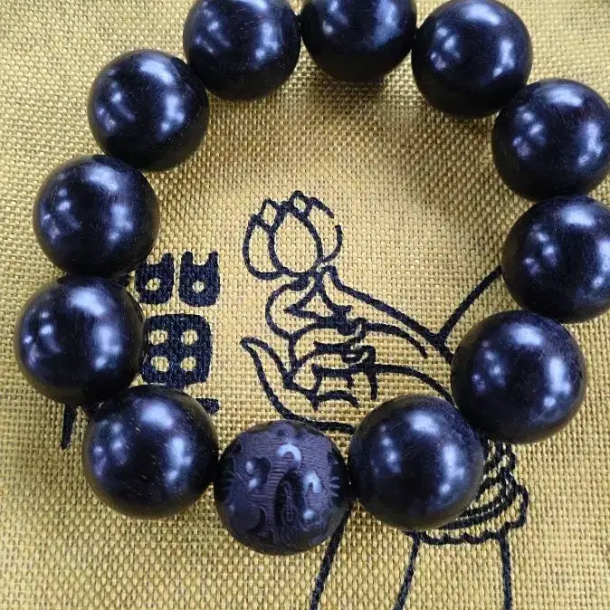 [BUNJANG] Blackwood Pixiu Engraved Prayer Bead Bracelet 20mm / 고품질 흑단 자광 노료 비휴 염주 20mm