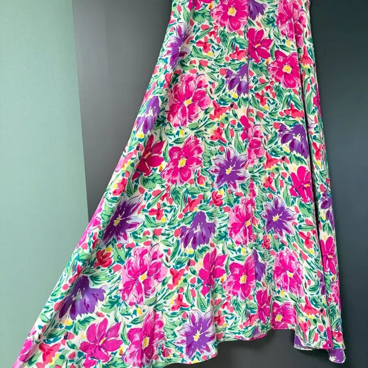 [BUNJANG] 100% Silk Floral Flare A-Line Skirt / 실크 100% 플로랄 플레어 스커트 29인치