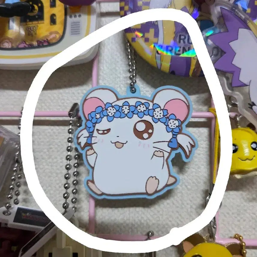 [BUNJANG] Hamster Ribbon Rubber Mascot Keychain / 햄토리 리본 고무 마스코트  키링