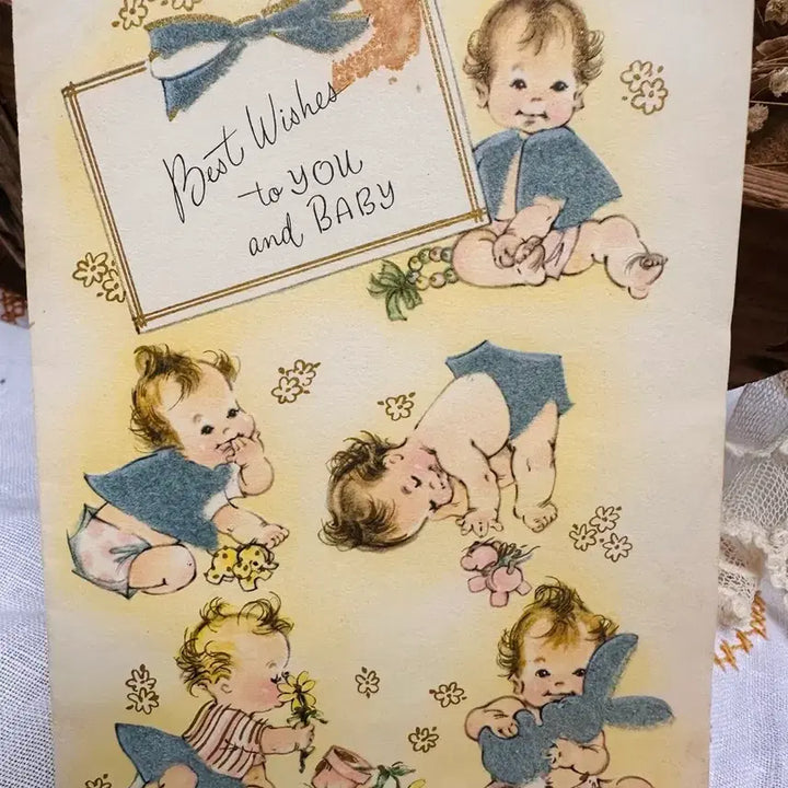 [BUNJANG] Vintage "Best Wishes to YOU and BABY" Card / 빈티지 베이비카드 재롱