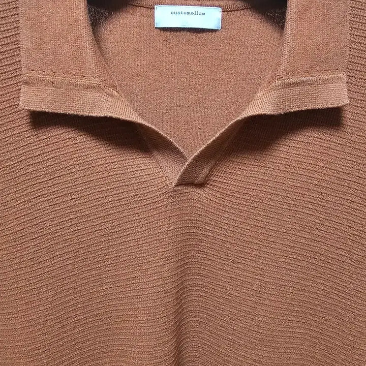 [BUNJANG] Custom mellow Open Collar Knit Linen Blend Sweater Brown / 커스텀멜로우 니트 린넨 100