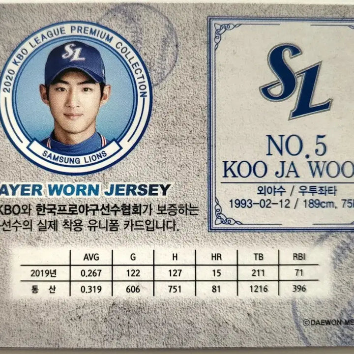 [SOLD OUT] 2020 scc 구자욱 실착 유니폼 저지 카드