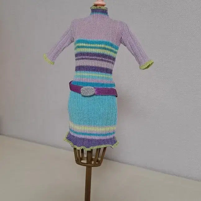 [BUNJANG] Retro Colorful Barbie Knit Dress / 레트로 컬러풀 바비 니트 원피스