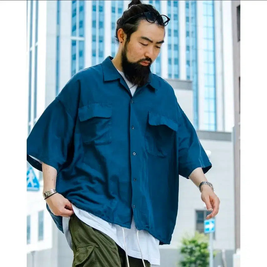 [BUNJANG] nanamica Open Collar Cupro Hemp Short Sleeve Shirt SUGS418 / 나나미카 반팔 셔츠 오픈 카라 큐프라 헴프 S/S SUGS418