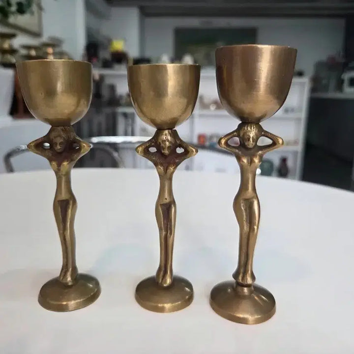 [BUNJANG] Vintage Bronze Figurine Cup Holders Set of 3 / 빈티지 통브론즈 여성상  컵 장식 3개일괄