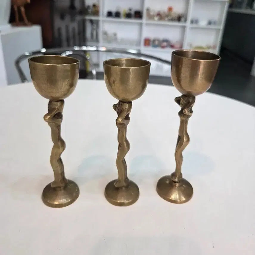 [BUNJANG] Vintage Bronze Figurine Cup Holders Set of 3 / 빈티지 통브론즈 여성상  컵 장식 3개일괄