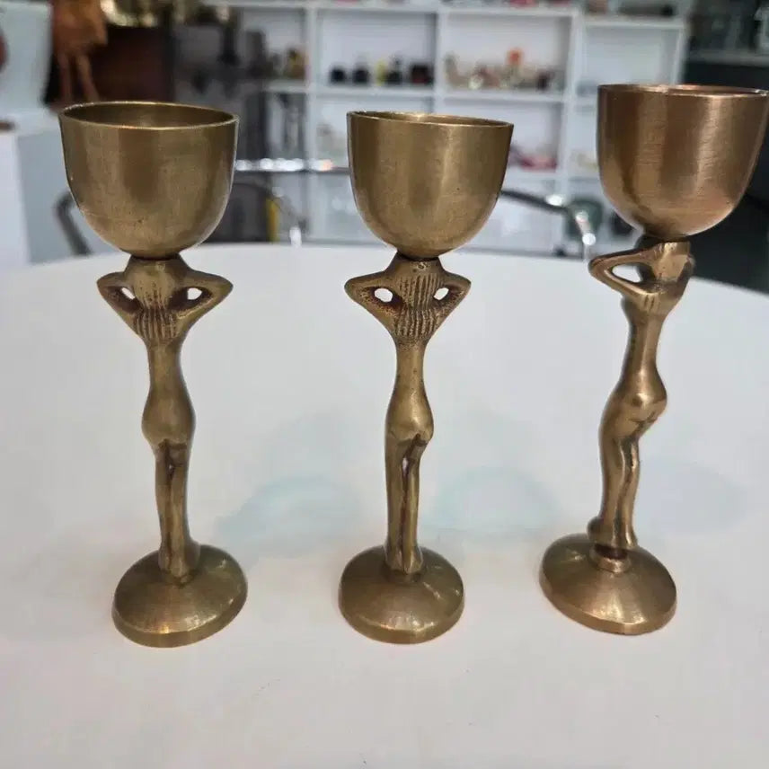 [BUNJANG] Vintage Bronze Figurine Cup Holders Set of 3 / 빈티지 통브론즈 여성상  컵 장식 3개일괄