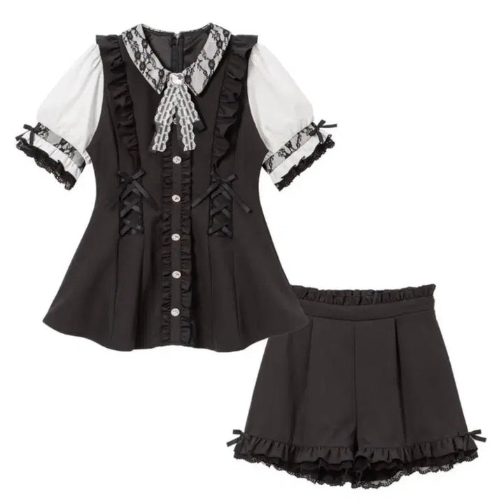 [BUNJANG] DIMARUB 3L White/Black Setup Blouse / 디마럽 3l 흰검 셋업 블라우스 판매
