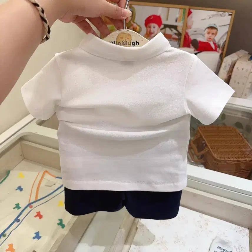 [BUNJANG] Daks Baby Short-Sleeve Collar T-Shirt Set (White) / (새)닥스베이비 반팔 카라티 세트 1번