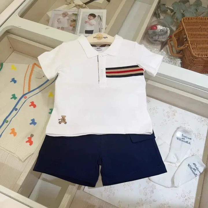 [BUNJANG] Daks Baby Short-Sleeve Collar T-Shirt Set (White) / (새)닥스베이비 반팔 카라티 세트 1번