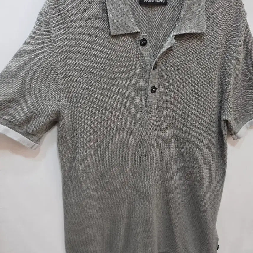 [SOLD OUT] (정품)스톤아일랜드 남성 그레이 반팔 카라 니트티